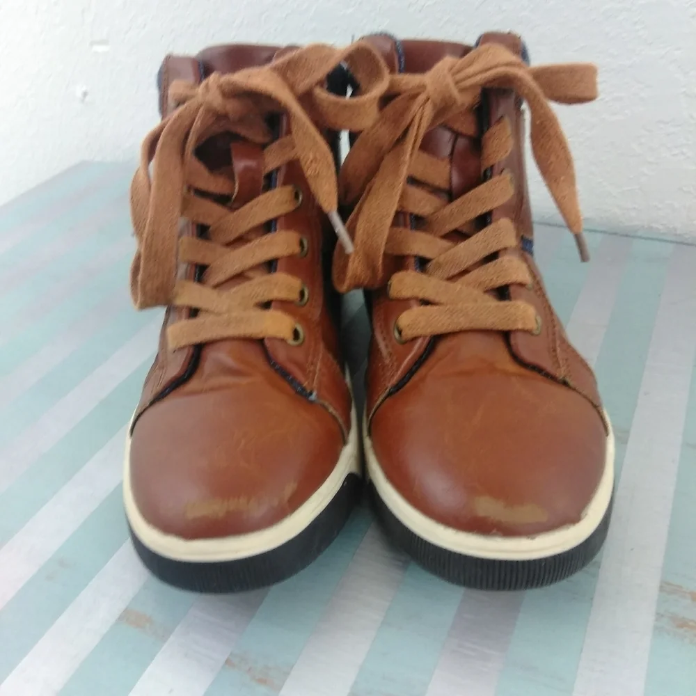 Steve Madden Brown Leather Denim Trim Boots Kids Casual Mountain Outdoor Shoes